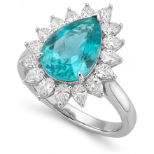 Afbeelding in Gallery-weergave laden, Paraiba Toermalijn Halo Verlovingsring 5 karaat 14K Witgoud – zijaanzicht