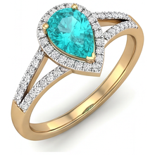 Afbeelding in Gallery-weergave laden, Paraiba Toermalijn Halo Zetting Ring – zijaanzicht