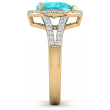 Afbeelding in Gallery-weergave laden, Paraiba Toermalijn Halo Zetting Ring 2 karaat Bicolor 14K Goud – bovenaanzicht