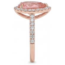 Afbeelding in Gallery-weergave laden, Verlovingsring met perzikkleurige saffier 2,8 karaat echte peervormige padparadscha halo pavé 14K roségoud