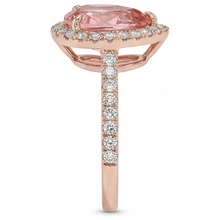 Afbeelding in Gallery-weergave laden, Perziksaffier ring 2,8 karaat echte peervormige padparadscha halo pavé 14k roségoud