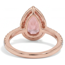 Afbeelding in Gallery-weergave laden, Verlovingsring met perzikkleurige saffier 2,8 karaat echte peervormige padparadscha halo pavé 14K roségoud