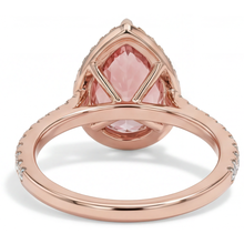 Afbeelding in Gallery-weergave laden, Perziksaffier ring 2,8 karaat echte peervormige padparadscha halo pavé 14k roségoud