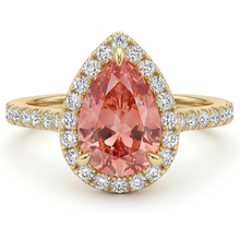 Afbeelding in Gallery-weergave laden, Padparadscha saffier ring 2,8 karaat echte peervorm halo 14K geelgoud