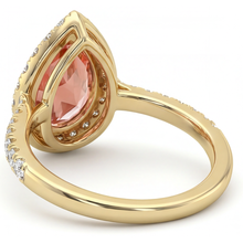 Afbeelding in Gallery-weergave laden, Padparadscha saffier ring 2,8 karaat echte peervorm halo 14K geelgoud