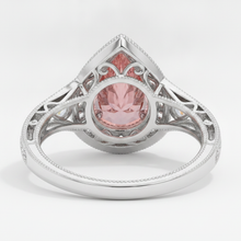 Afbeelding in Gallery-weergave laden, Padparadscha Saffier Ring 3,1 Karaat Echte Peervorm Halo Vintage 14k Witgoud