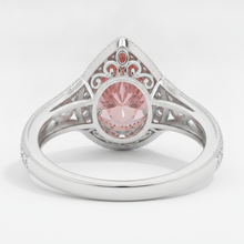 Afbeelding in Gallery-weergave laden, Padparadscha Saffier Ring 3,1 Karaat Echte Peervorm Halo Vintage 14k Witgoud