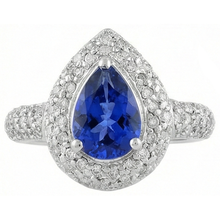 Afbeelding in Gallery-weergave laden, peer Tanzanite halo Pave Natuurlijke echte diamanten ( niet in een laboratorium gekweekt ) 4.40 Carat Fancy Ring WG 14K sieraden