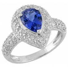 Afbeelding in Gallery-weergave laden, peer Tanzanite halo Pave Natuurlijke echte diamanten ( niet in een laboratorium gekweekt ) 4.40 Carat Fancy Ring WG 14K sieraden