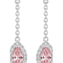 Afbeelding in Gallery-weergave laden, Roze diamanten oorhangers 2,5 karaat labgekweekt marquise Halo lange hangers 14K Witgoud
