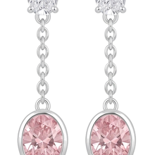 Afbeelding in Gallery-weergave laden, Lange hangoorbellen met 2,5 karaat labgekweekte roze diamant, ovale lunette, 14k witgoud