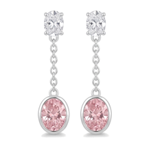 Afbeelding in Gallery-weergave laden, Lange hangoorbellen met 2,5 karaat labgekweekte roze diamant, ovale lunette, 14k witgoud