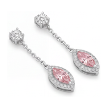 Afbeelding in Gallery-weergave laden, Roze diamanten oorhangers 2,5 karaat labgekweekt marquise Halo lange hangers 14K Witgoud