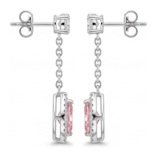 Afbeelding in Gallery-weergave laden, Roze diamanten oorhangers 2,5 karaat labgekweekt marquise Halo lange hangers 14K Witgoud