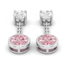 Afbeelding in Gallery-weergave laden, Lange hangoorbellen met 2,5 karaat labgekweekte roze diamant, ovale lunette, 14k witgoud