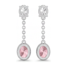 Afbeelding in Gallery-weergave laden, Lange hangoorbellen met 2,5 karaat labgekweekte roze diamant, ovale lunette, 14k witgoud