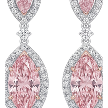 Afbeelding in Gallery-weergave laden, Roze diamanten oorhangers 3,5 karaat labgekweekt marquise halo 14k witgoud