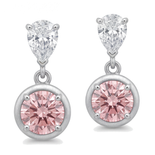 Afbeelding in Gallery-weergave laden, Hangoorbellen met roze diamant 3 karaat labgekweekt ronde lunette peervormige toppen 14k witgoud