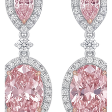 Afbeelding in Gallery-weergave laden, Roze diamanten oorhangers 4,5 karaat labgekweekt ovaal Halo peervormige bovenzijde 14K Witgoud