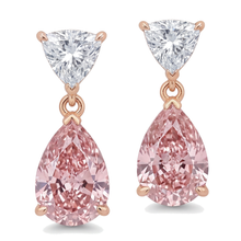 Afbeelding in Gallery-weergave laden, Roze diamanten oorhangers 4,5 karaat labgekweekt peervorm met trilliant-bovenzijde 14K roségoud en witgoud tweekleurig
