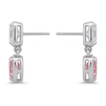 Afbeelding in Gallery-weergave laden, Roze diamanten oorhangers 4,5 karaat labgekweekt hartvorm milgrain Asscher-bovenzijde 14k witgoud