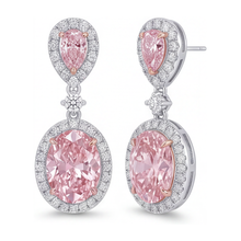 Afbeelding in Gallery-weergave laden, Roze diamanten oorhangers 4,5 karaat labgekweekt ovaal Halo peervormige bovenzijde 14K Witgoud