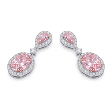 Afbeelding in Gallery-weergave laden, Roze diamanten oorhangers 4,5 karaat labgekweekt ovaal Halo peervormige bovenzijde 14K Witgoud