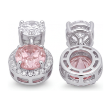 Afbeelding in Gallery-weergave laden, Roze diamanten oorhangers 4 karaat labgekweekt ovale halo 14K witgoud