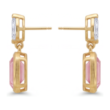 Afbeelding in Gallery-weergave laden, Roze diamanten oorhangers 4 karaat labgekweekt smaragdslijpsel lunette marquise-bovenzijde 14k geelgoud