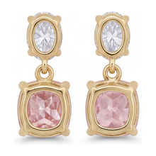Afbeelding in Gallery-weergave laden, Labgekweekte roze diamanten oorhangers 4 karaat kussenslijpsel met ovale bovenzijde 14k geelgoud