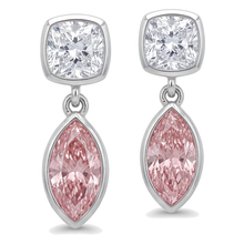Afbeelding in Gallery-weergave laden, Roze diamanten oorhangers 4 karaat labgekweekt marquise lunette kussenvormige bovenzijde 14k witgoud