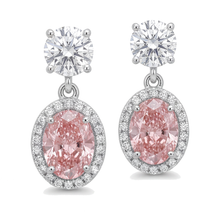 Afbeelding in Gallery-weergave laden, Roze diamanten oorhangers 4 karaat labgekweekt ovale halo 14K witgoud