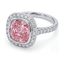 Afbeelding in Gallery-weergave laden, Roze diamanten verlovingsring 3,35 karaat kussenslijpsel