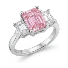 Afbeelding in Gallery-weergave laden, Ring met smaragdgeslepen roze diamant van 3,4 karaat