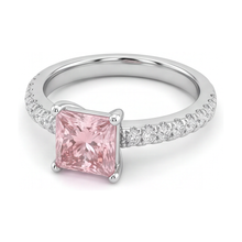 Afbeelding in Gallery-weergave laden, Roze diamanten ring 3,5 karaat labgekweekt princess pavé solitair 14K Witgoud