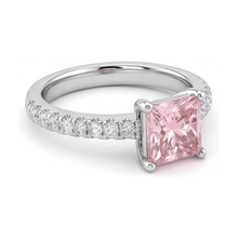 Afbeelding in Gallery-weergave laden, Roze diamanten ring 3,5 karaat labgekweekt princess pavé solitair 14K Witgoud