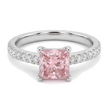 Afbeelding in Gallery-weergave laden, Roze diamanten ring 3,5 karaat labgekweekt princess pavé solitair 14K Witgoud