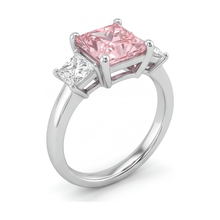 Afbeelding in Gallery-weergave laden, Roze diamanten ring 4,5 karaat labgekweekt princess driesteens 14k witgoud