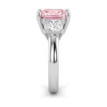 Afbeelding in Gallery-weergave laden, Roze diamanten ring 4,5 karaat labgekweekt princess driesteens 14k witgoud