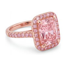 Afbeelding in Gallery-weergave laden, Roze diamanten ring 6 karaat labgekweekt radiant halo pavé 14K roségoud