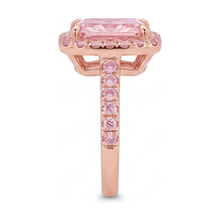 Afbeelding in Gallery-weergave laden, Roze diamanten ring 6 karaat labgekweekt radiant halo pavé 14K roségoud