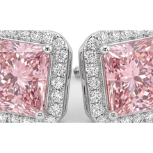 Afbeelding in Gallery-weergave laden, Roze diamanten oorknopjes 3,5 karaat labgekweekt radiant halo 14k witgoud