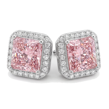 Afbeelding in Gallery-weergave laden, Roze diamanten oorknopjes 3,5 karaat labgekweekt radiant halo 14k witgoud