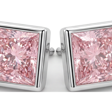 Afbeelding in Gallery-weergave laden, Roze diamanten oorknopjes 3 karaat labgekweekt princess lunette 14k witgoud