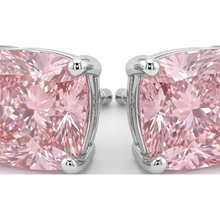 Afbeelding in Gallery-weergave laden, Roze diamanten oorknopjes 4 karaat labgekweekt kussenslijpsel 14k witgoud