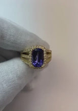 Video laden en afspelen in Gallery-weergave, 6,55 karaat fancy ringkussen AAA tanzaniet en diamanten sieraden