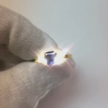 Video laden en afspelen in Gallery-weergave, Dames Asscher diamanten ring Ceylon saffier 3 stenen sieraden 2 karaat