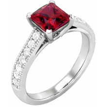 Afbeelding in Gallery-weergave laden, prinses geslepen 3 karaat robijn met Natuurlijke echte diamanten ( niet in een laboratorium gekweekt ) trouwring wit goud