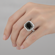 Afbeelding in Gallery-weergave laden, Zwarte diamant verlovingsring 5 karaat echte radiant halo 14k witgoud