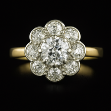 Afbeelding in Gallery-weergave laden, Halo Oude Mijn Geslepen Echt Diamanten Ring Tweekleurige Bloemstijl Sieraden 3 Karaat